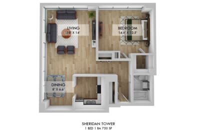 Sheridan Tower One Bedroom Floor Plan