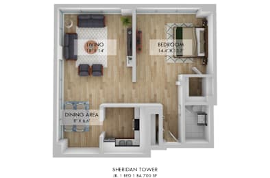 Sheridan Tower Jr. One Bedroom Floor Plan