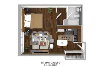 The Bryn Studio 1 bath Floor Plan at The Bryn - 5600 N Sheridan Rd Apartments, Chicago, Illinois