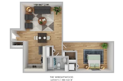 The Wrightwood Layout C One Bedroom Floor Plan