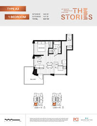 A floor plan for a Type A3 studio apartment with one bedroom and a total of 647 square feet.