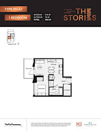 A floor plan for a Type PH-A7 at South Station shows a 1 bedroom apartment with 592 square feet.