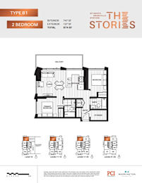 A floor plan for a Type B1 2 Bedroom apartment at South Station.