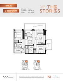A floor plan for a Type B2 2 Bedroom apartment at South Station.
