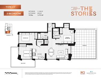 A floor plan for a Type C7 3 Bedroom property at South Granville Station.