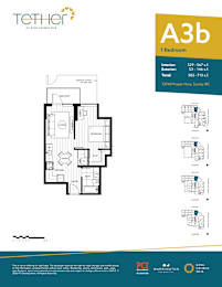 A floor plan for a 1 bedroom apartment at King George Hotel.