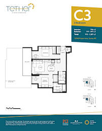 A floor plan for a 2 bedroom apartment at Tether at King George Hotel.