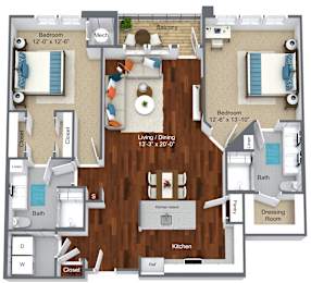 Exton Floorplan at Canvas Valley Forge, King of Prussia, PA, 19406