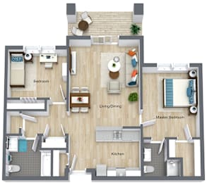 Two bed two bathroom floorplan with balcony at Glenmont Abbey Village, 55+ Apartments, New Jersey, 12077