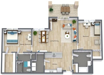 Two bedroom 2 bath floorplan with balcony at Glenmont Abbey Village, 55+ Apartments, Glenmont, 12077