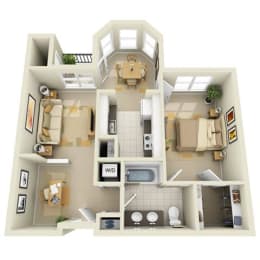 1 BR1 BA Den Floor Plan at Prospect Place, New Jersey, 07601
