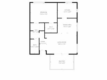 A floor plan of a house with labeled rooms and their dimensions.