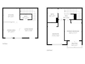 A floor plan of a two-story house with labeled rooms and dimensions.