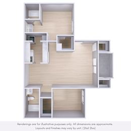 A diagram of a house layout with rooms and doors.