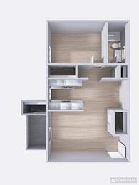A modern kitchen with a sink, stove, and cabinets.