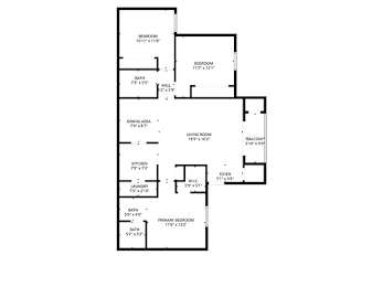 A black and white image of a floor plan for a house.