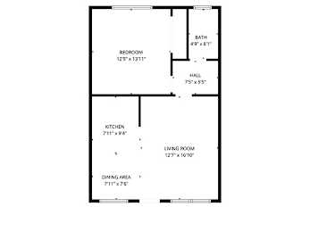 A floor plan of a house with labeled rooms and their dimensions.