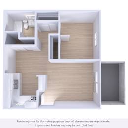 A 3D rendering of a modern, minimalist interior design with wooden walls and white accents.