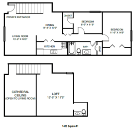 2 BR Loft (1.5 Bath(