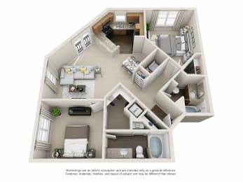 Beds: 2, Baths: 2, SQFT: 1,058 - City View at The Atlantic North Highland, Charlotte.