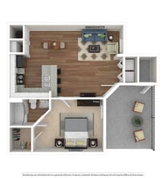1 bed 1 bathThe Rio Floor Plan at The Atlantic Grand Oaks, Texas