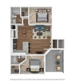 2 bed 2 bath B The Wimberly Floor Plan at The Atlantic Grand Oaks, Austin, TX