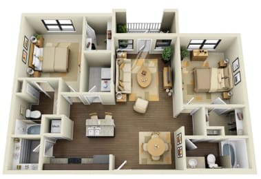 2 Bed Floor Plan at The Atlantic McKinney Ranch, Texas, 75070