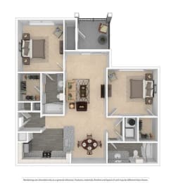a floor plan with a bedroom and a living room at Village of Hawks Creek Apartments, Westworth Village