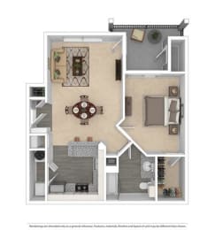 1 bedroom floor plan at Village of Hawks Creek Apartments, Westworth Village, TX 76114