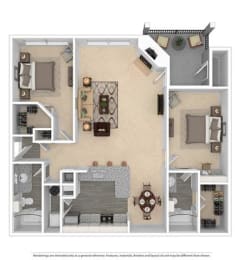 a floor plan with a bedroom and a living room at Village of Hawks Creek Apartments, Westworth Village, TX 76114
