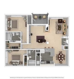 a floor plan of a house with a bedroom and a living room at Village of Hawks Creek Apartments, Texas, 76114
