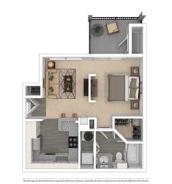 1 bedroom 1 bath floor plan at Village of Hawks Creek Apartments, Westworth Village, 76114