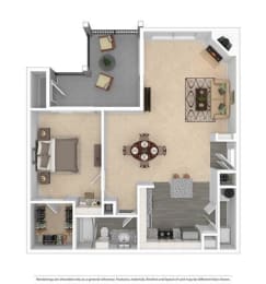 1 bedroom floor plan at Village of Hawks Creek Apartments, Westworth Village, 76114