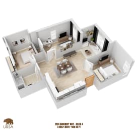 the wilds apartment floor plan 2 bedroom 840 sq.ft.
