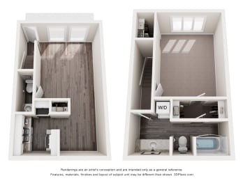  Floor Plan 1 Bed 1.5 Bath Regency