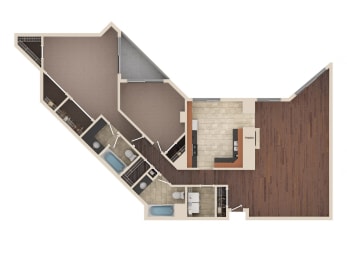 Crest - 2 Bedroom Floor Plan Layout with 2 Baths and 1,486 square feet at Skyrise Luxury Apartments in Kalamazoo, MI.