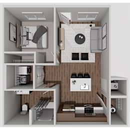 B1A One Bedroom One Bathroom 3D Floorplan at Solhaven Grand Chute, Appleton