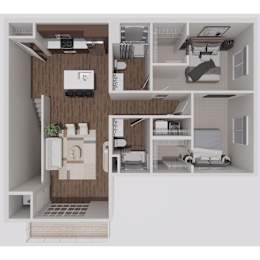 D2 Two Bedroom Two Bathroom 3D Floorplan at Solhaven Grand Chute, Appleton, Wisconsin