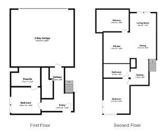 A floor plan of a two-story house with labeled rooms and dimensions.