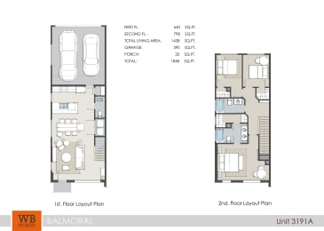 3191A Floor Plan - 1,844 Sq.Ft. at Clearwater at Balmoral Apartments, TBD MANAGEMENT, Texas