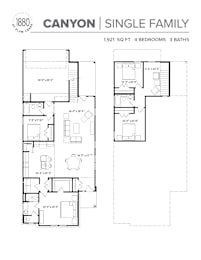 A floor plan for a single-family home with 4 bedrooms and 3 baths.
