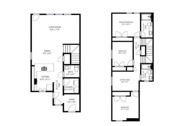 two floor plan of a house with two bedrooms and a living room