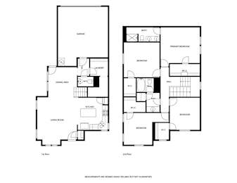 A black and white floor plan of a two-story building.