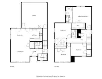 A black and white floor plan of a two-story house with labeled rooms.