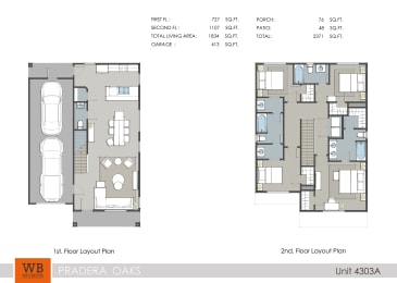 4 bedroom 3.5 bathroom 4301A 1,798 Sq.Ft. Floor Plan at Pradera Oaks, Bonney, TX