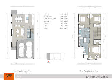 A floor plan for a 5A-Plex-Unit 3252S shows the layout for the first and second floors, including living areas, garages, and patios.