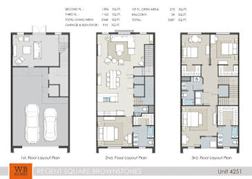Three different layouts for a 2 bedroom apartment are shown.