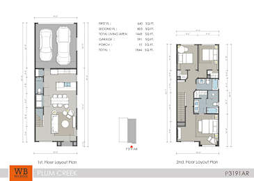 Two floor layout plans for a building with a total living area of 1843 square feet.