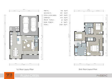 A floor plan for a Plum Creek property shows two different layouts for the first and second floors.
