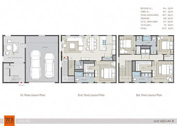 Three floor layout plans for a unit with a total area of 271 square feet.
